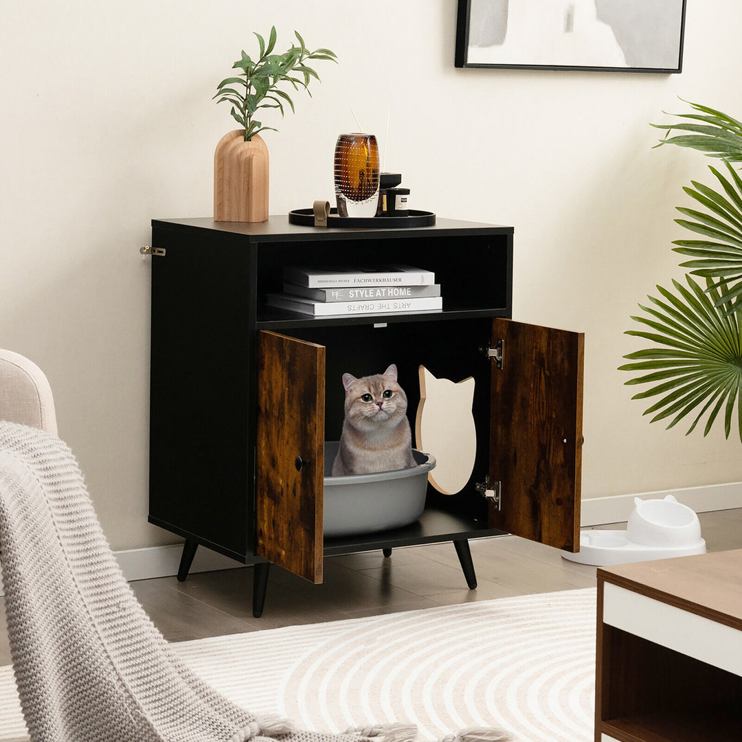 Cat Litter Box Enclosure Hidden Cat Washroom Cabinet with Entry Open Compartment Image 3