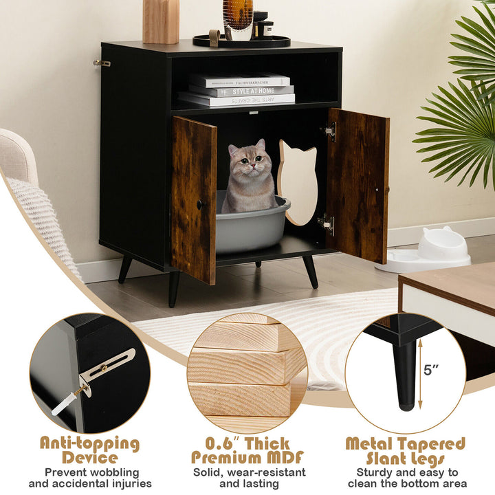 Cat Litter Box Enclosure Hidden Cat Washroom Cabinet with Entry Open Compartment Image 9