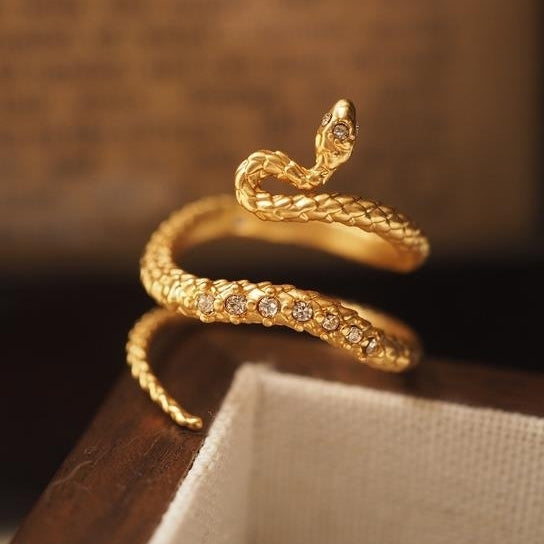 Golden Snake Vintage Vintage Vintage Medieval Ring with Diamond Opening Adjustable Image 1