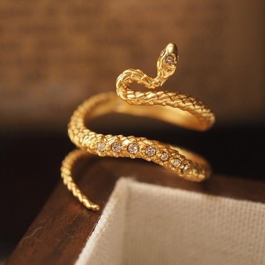 Golden Snake Vintage Vintage Vintage Medieval Ring with Diamond Opening Adjustable Image 2