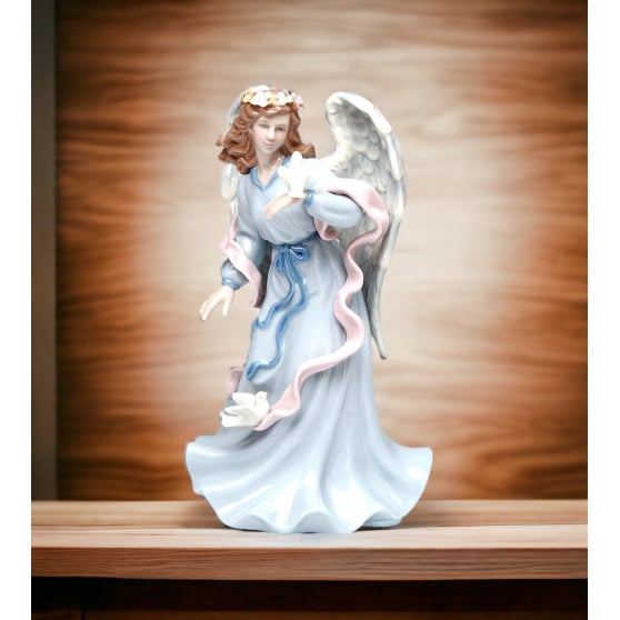 Ceramic Angel Holding Dove Music Box Home  8" Image 1