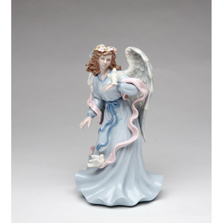 Ceramic Angel Holding Dove Music Box Home  8" Image 2