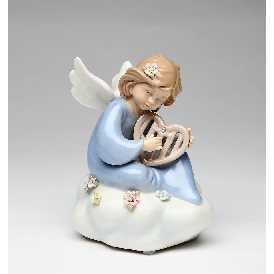 Ceramic Angel Harp Music Box 4.25x3.5 Religious  Cloud Image 3