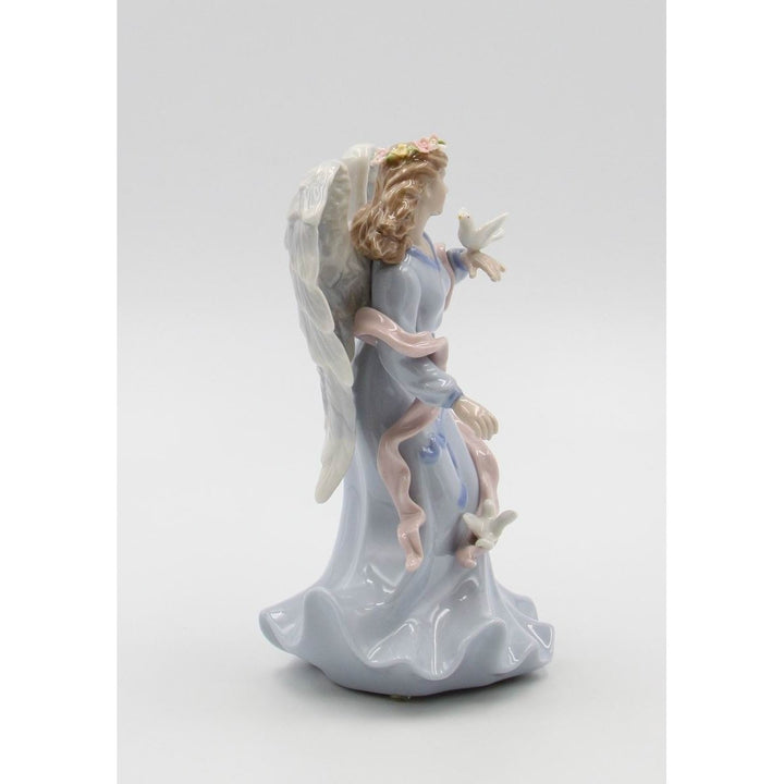 Ceramic Angel Holding Dove Music Box Home  8" Image 4