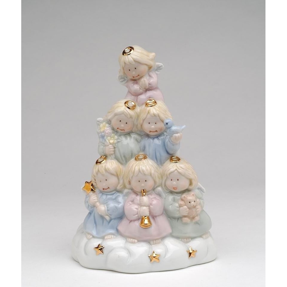 Ceramic Angel Tree Music Box 4x3.25x5.75 Jesus Loves The Little Children Gift Image 3