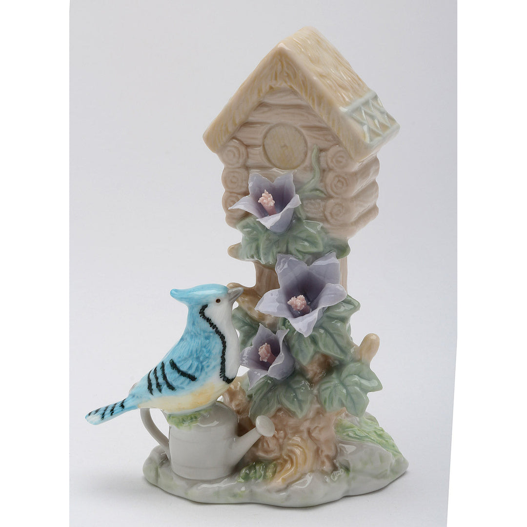 Ceramic Blue Jay Bird Figurine with Flowers 4.5in Image 3