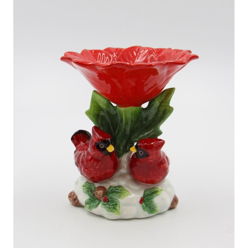 Ceramic Cardinal Candy Dish 4.5" Red Flower Vintage Image 2