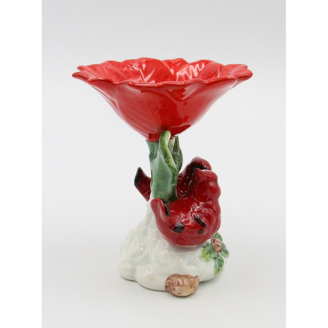 Ceramic Cardinal Candy Dish 4.5" Red Flower Vintage Image 3