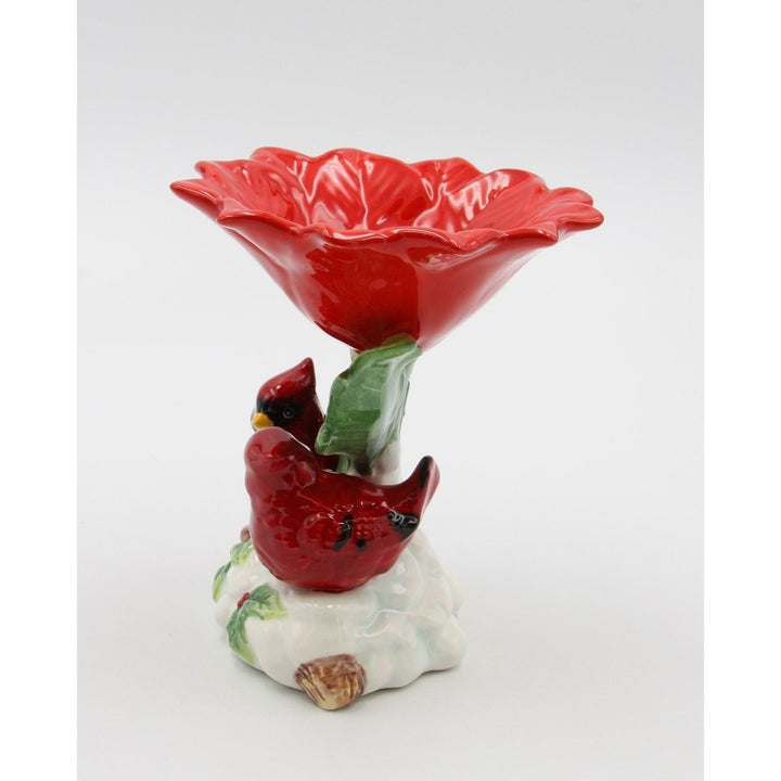 Ceramic Cardinal Candy Dish 4.5" Red Flower Vintage Image 4