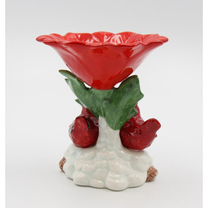 Ceramic Cardinal Candy Dish 4.5" Red Flower Vintage Image 4