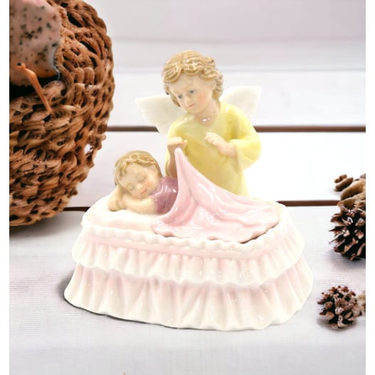 Ceramic Guardian Angel Music Box  4.5 Inch Image 1