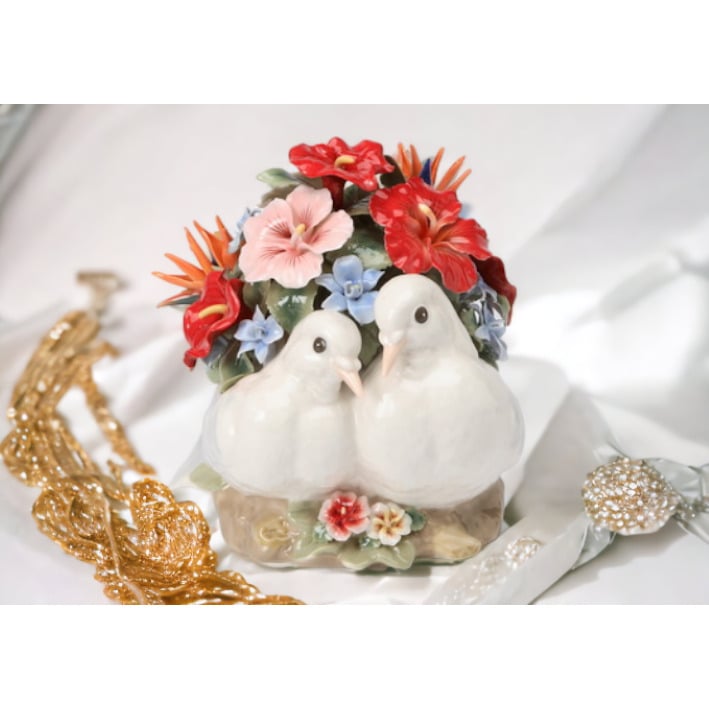 Ceramic Dove Music Box with Flowers 6.125 Inch Pachelbels Canon Decorative Gift Image 1