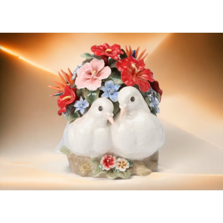 Ceramic Dove Music Box with Flowers 6.125 Inch Pachelbels Canon Decorative Gift Image 2