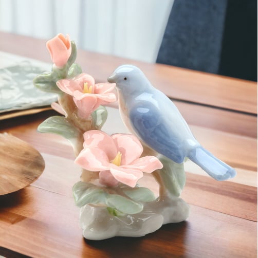 Ceramic Mini Bluebird Figurine with Azalea Flower 2.375 inches Gift Image 2