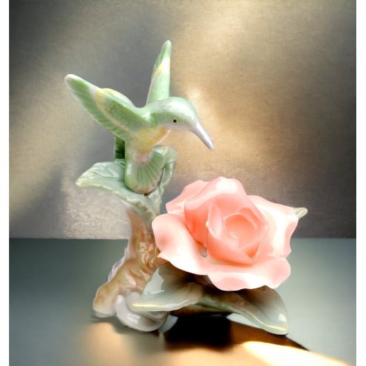 Ceramic Mini Hummingbird Rose Figurine 2.75in Home D decor Mom Image 2