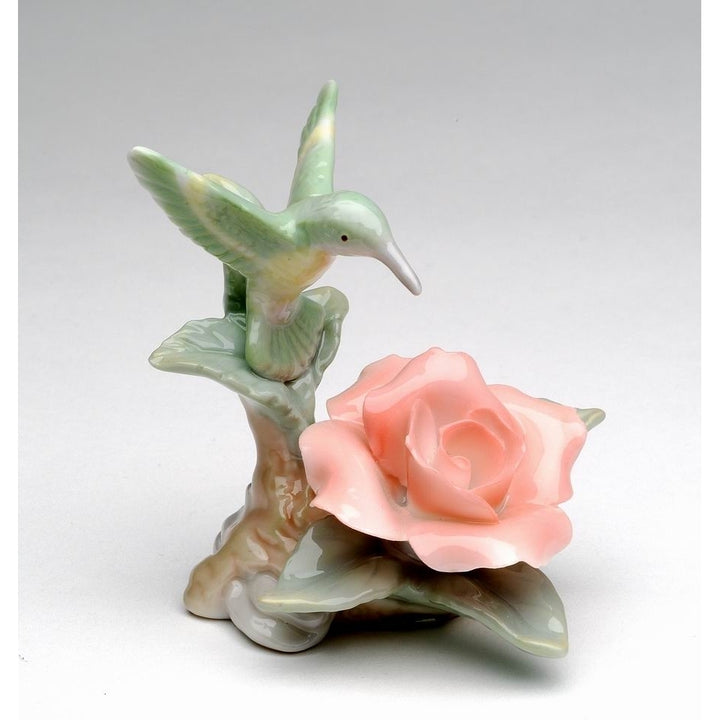 Ceramic Mini Hummingbird Rose Figurine 2.75in Home D decor Mom Image 3