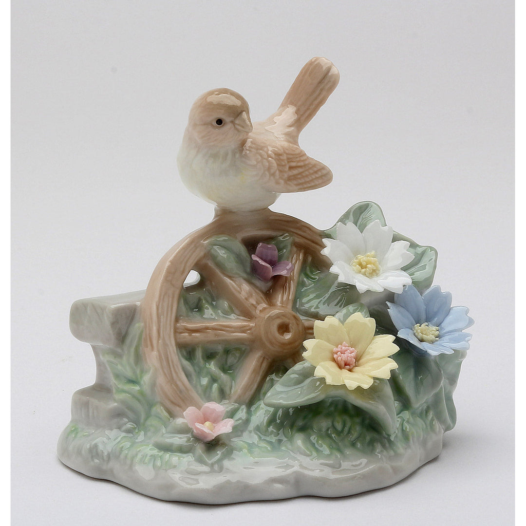 Ceramic Wren Bird On Wheel with Flowers FigurineHome DcorKitchen Dcor, Image 3