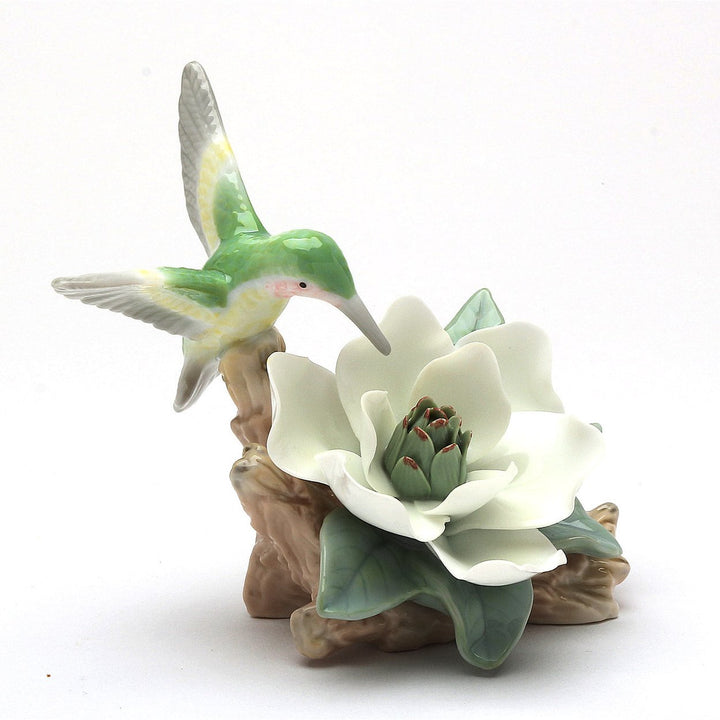 Ceramic Hummingbird Figurine with Magnolia Flower 4.5in Image 3