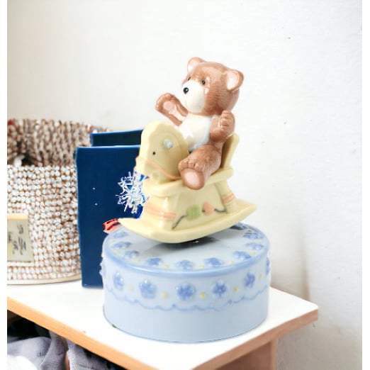 Ceramic Rocking Horse Music Box with Bear 3x4.75 Handcrafted Gift Image 2