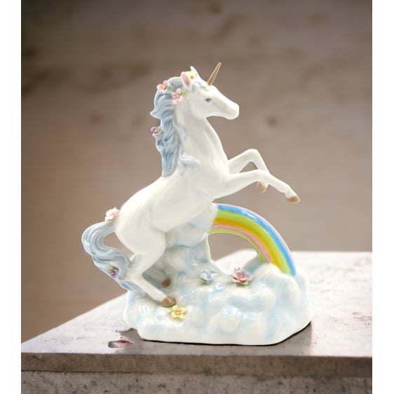 Ceramic Unicorn Musical Box Rainbow  Horse Image 1