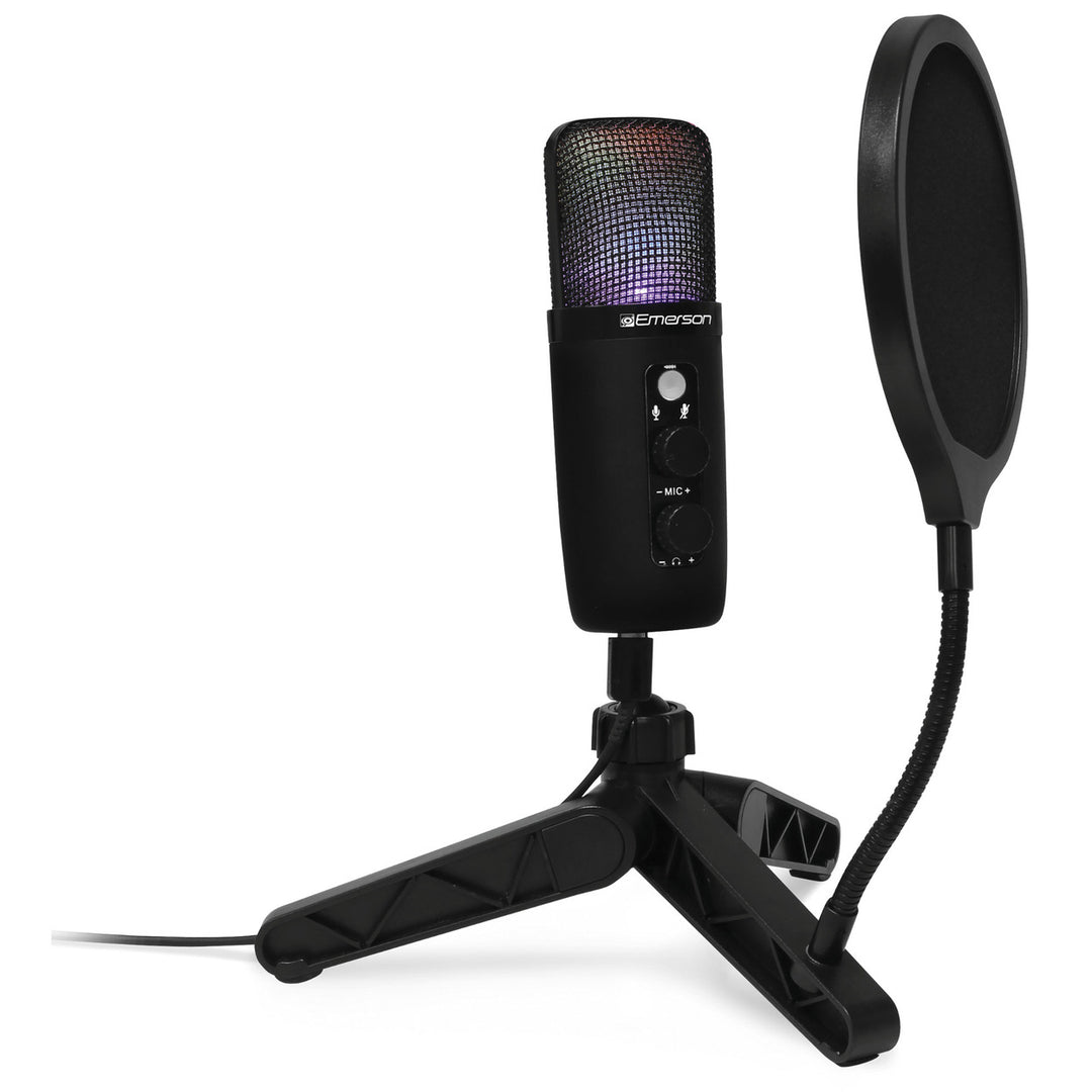 Emerson USB Gaming Streaming Microphone LED Lighting Pop Filter Model EAM-9052 Image 1