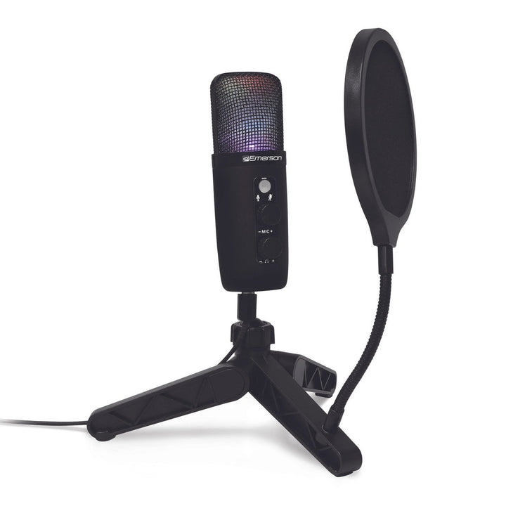 Emerson USB Gaming Streaming Microphone LED Lighting Pop Filter Model EAM-9052 Image 2