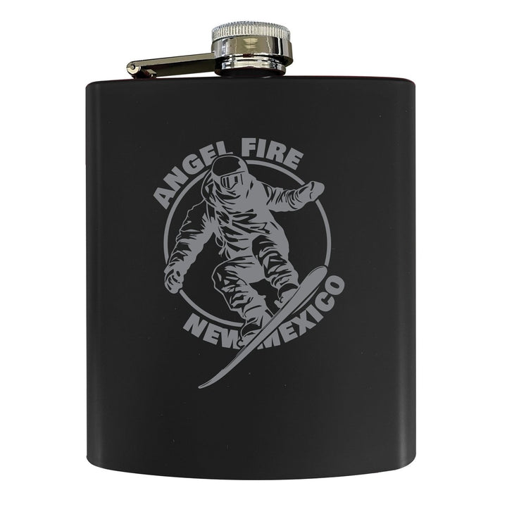 Angel Fire Mexico Souvenir 7 oz Engraved Steel Flask Matte Finish Image 1