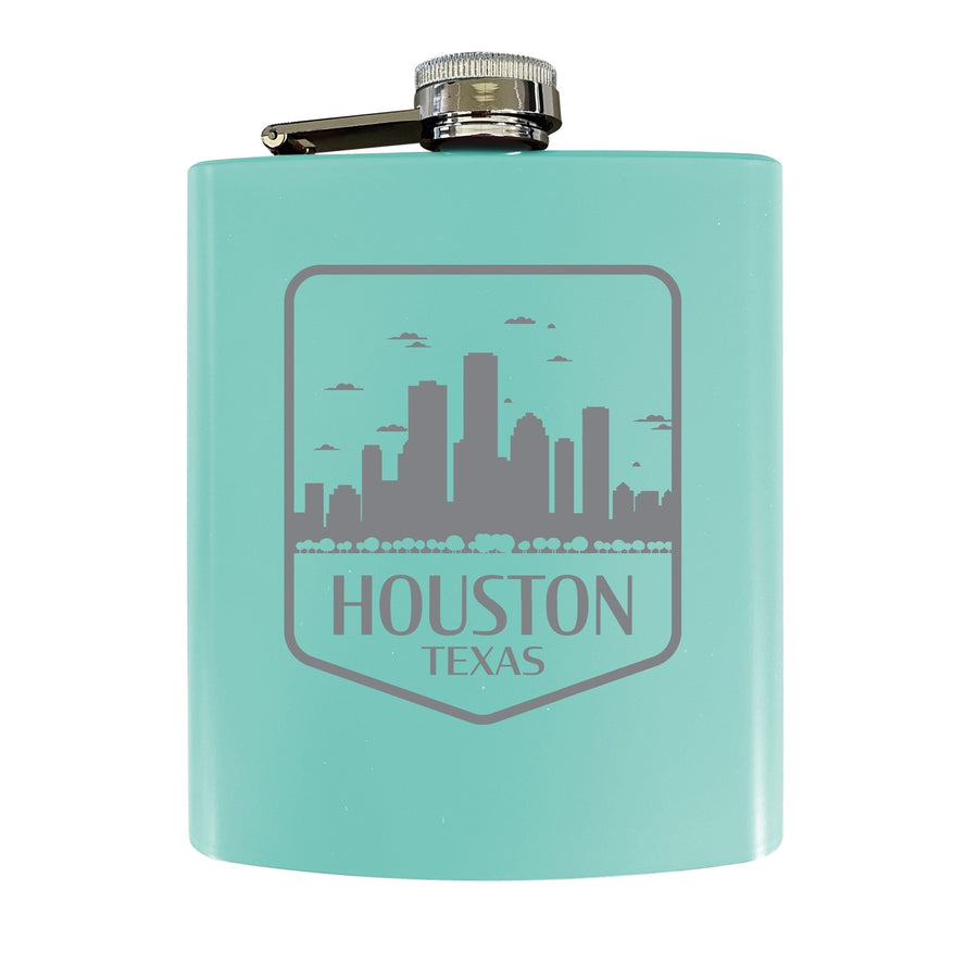 Houston Texas Souvenir 7 oz Engraved Steel Flask Matte Finish Image 1