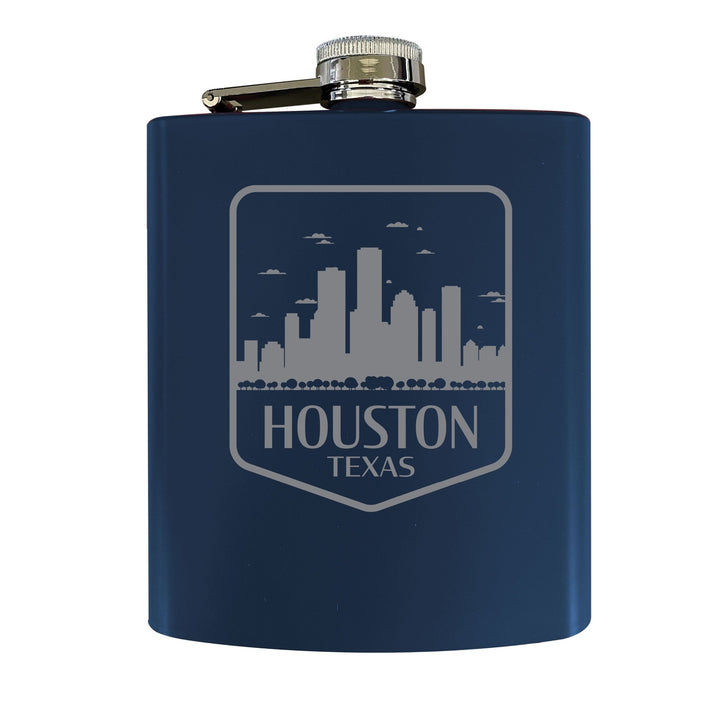 Houston Texas Souvenir 7 oz Engraved Steel Flask Matte Finish Image 3