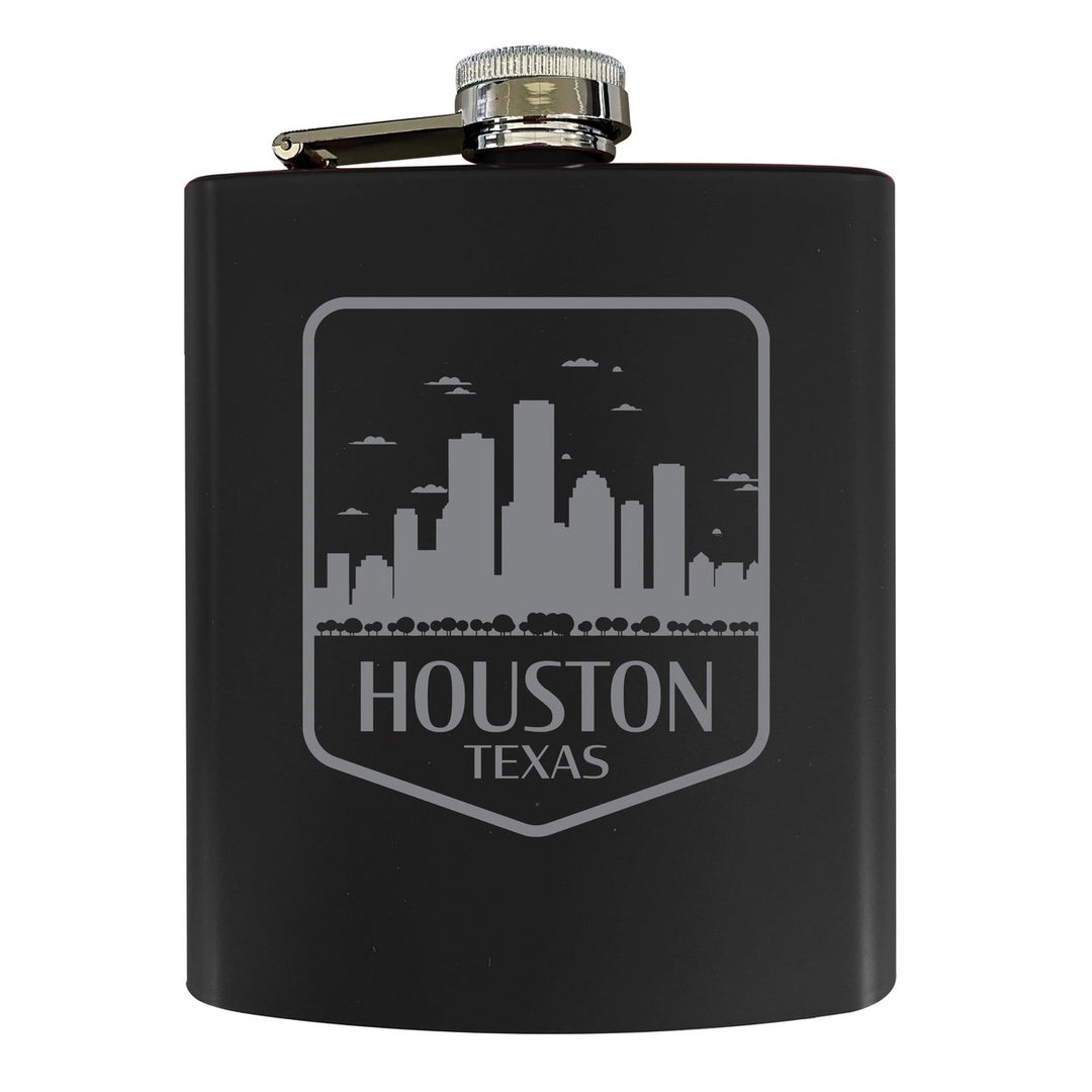 Houston Texas Souvenir 7 oz Engraved Steel Flask Matte Finish Image 1