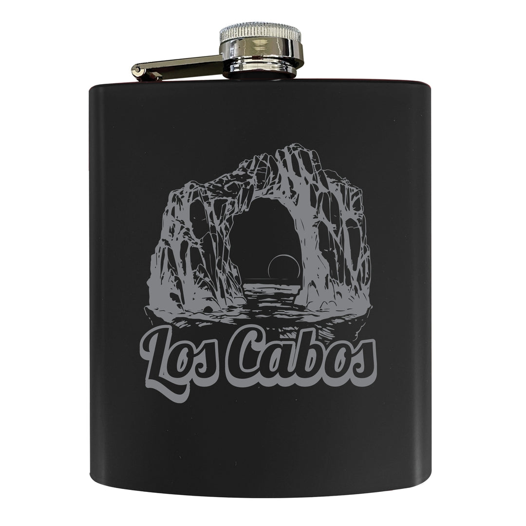 Los Cabos Mexico Souvenir 7 oz Engraved Steel Flask Matte Finish Image 1