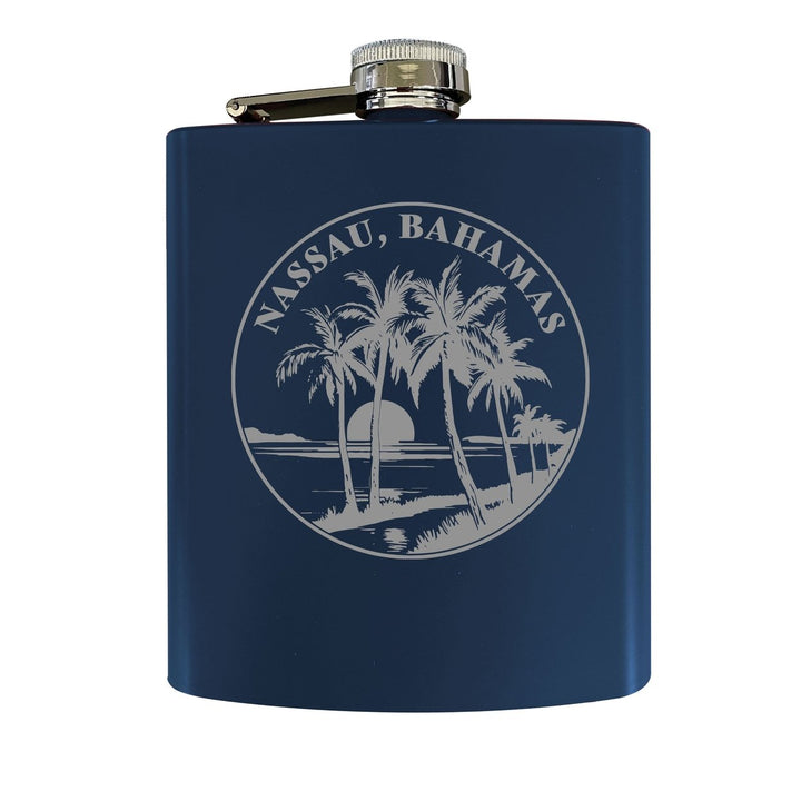 Nassau the Bahamas Souvenir 7 oz Engraved Steel Flask Matte Finish Image 1