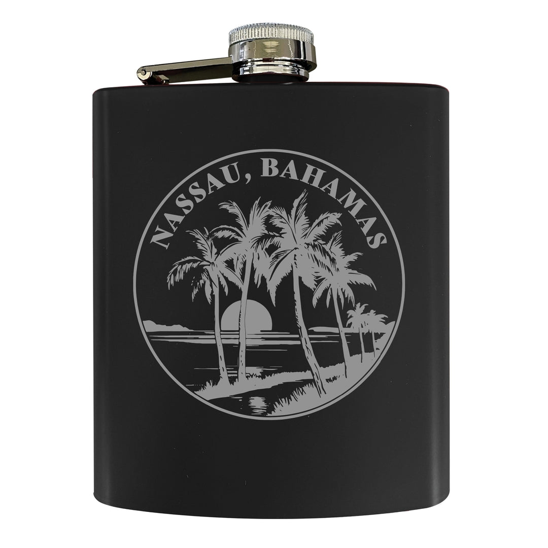Nassau the Bahamas Souvenir 7 oz Engraved Steel Flask Matte Finish Image 1