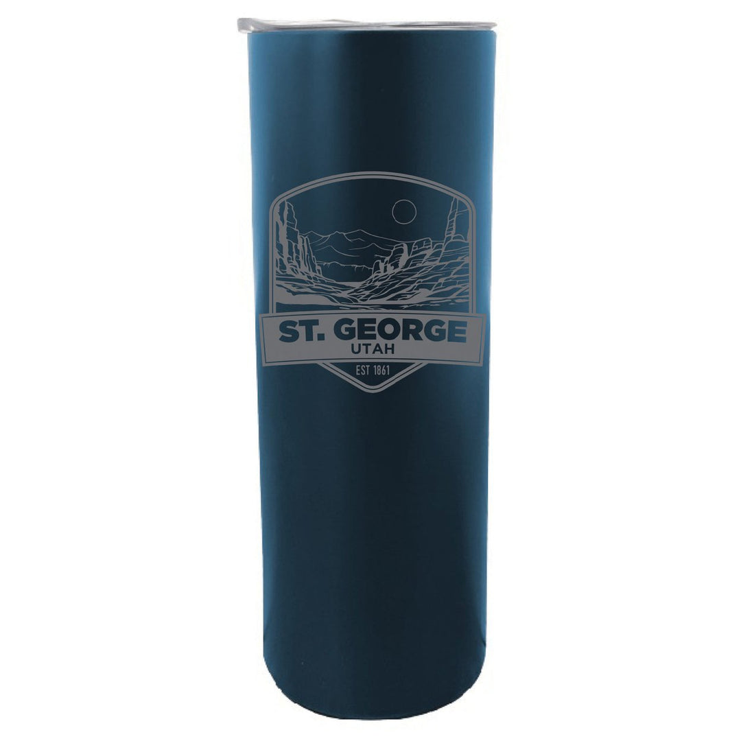 St. George Utah Souvenir 20 oz Engraved Insulated Stainless Steel Skinny Tumbler Image 1