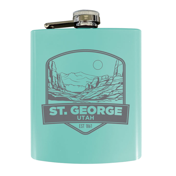 St. George Utah Souvenir 7 oz Engraved Steel Flask Matte Finish Image 1