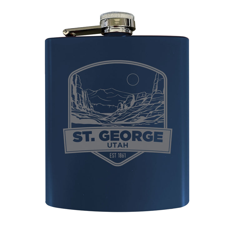 St. George Utah Souvenir 7 oz Engraved Steel Flask Matte Finish Image 3