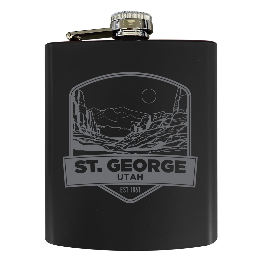 St. George Utah Souvenir 7 oz Engraved Steel Flask Matte Finish Image 4