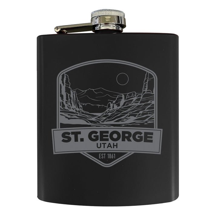 St. George Utah Souvenir 7 oz Engraved Steel Flask Matte Finish Image 1