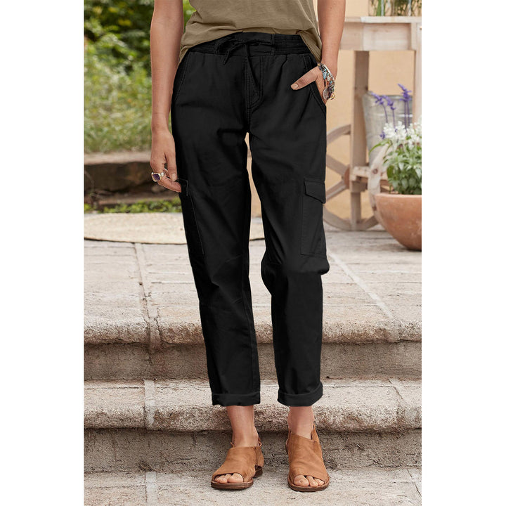 Womens Black Cotton-Blend Casual Drawstring Pants Image 3