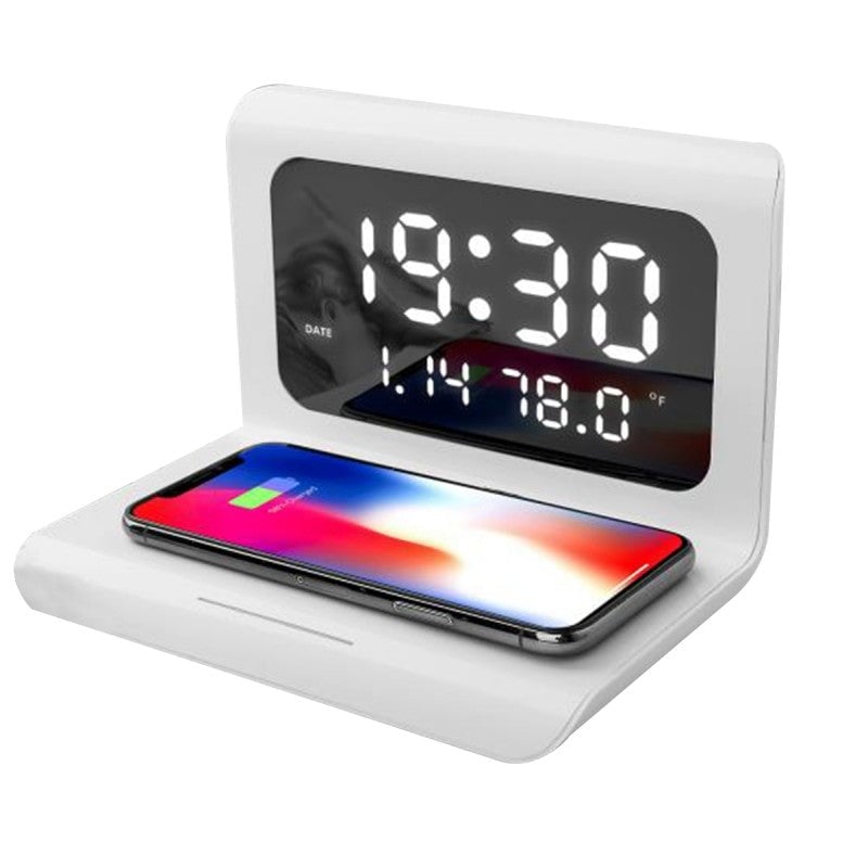 Alarm Clock Wireless Charger 10W LED Display Temperature Protection Black Image 1