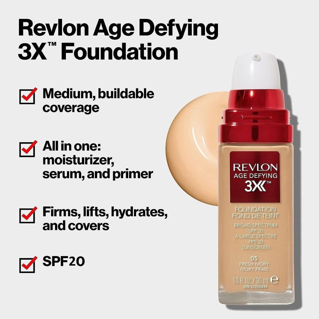Revlon Liquid FoundationAge Defying 3X Face MakeupAnti-Aging and Firming FormulaSPF 20005 Fresh Ivory1 Fl Oz Image 6