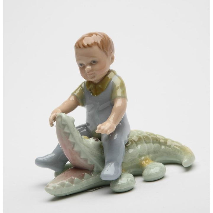 Ceramic Boy Figurine with Alligator  3.375"x3"x2.5"H Image 3