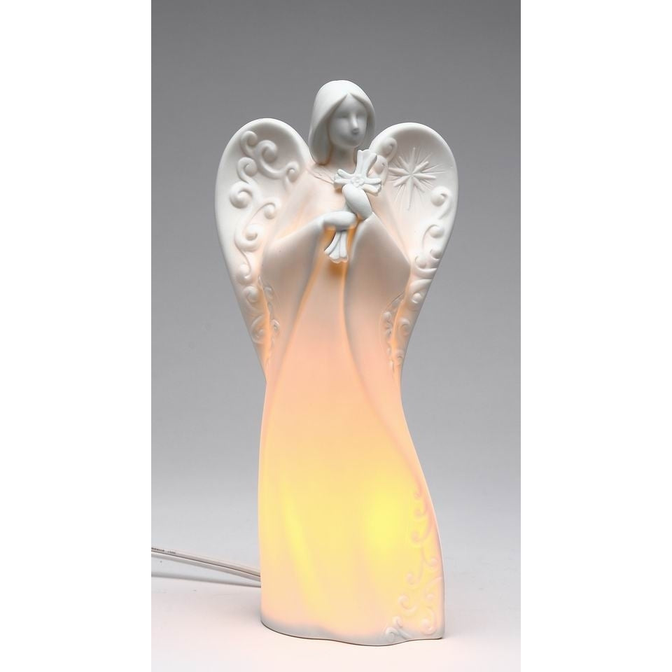 Ceramic Angel Night Light Holding Cross 4.25x2.75x9.25 Inches Image 3