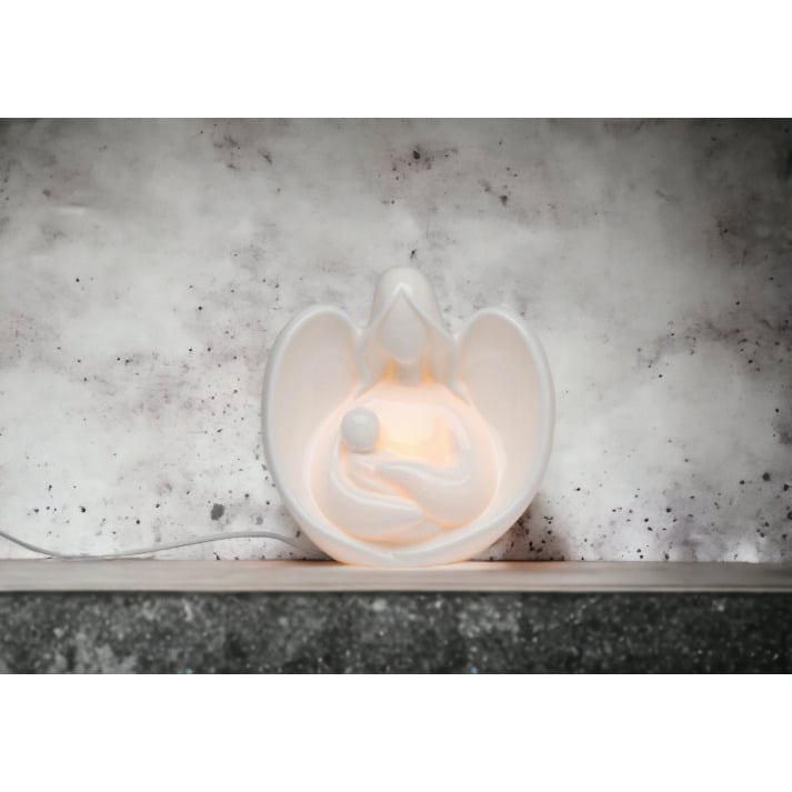 Ceramic Angel Baby Night Light 5.5" Gift Nursery Baptism Image 1