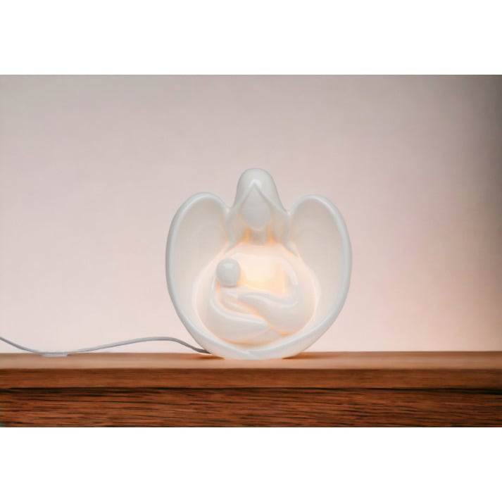 Ceramic Angel Baby Night Light 5.5" Gift Nursery Baptism Image 2