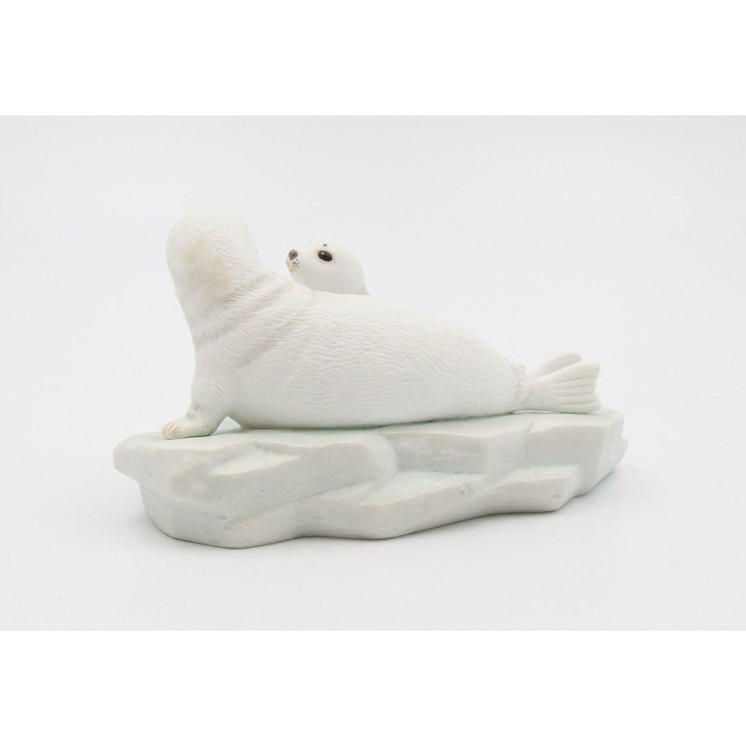 Ceramic Arctic Seal Mom and Baby Figurine 7.375in Gift for Nature Lovers Image 3