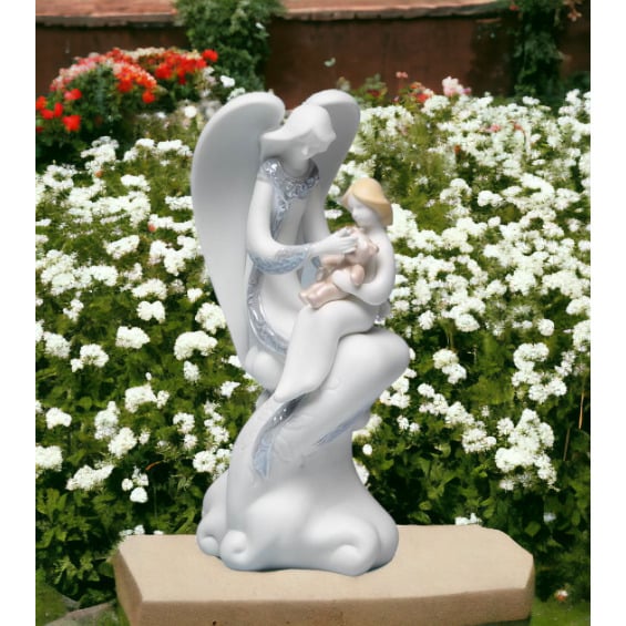 Ceramic Nursing Angel Figurine 8in Home  Mother Image 1