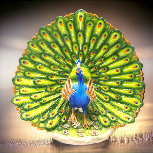 Ceramic Peacock Centerpiece 17"x6.6"x15.1" Tail Design Image 1