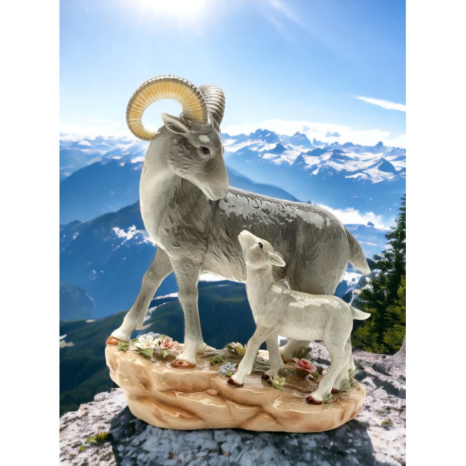 Ceramic Mountain Ram Figurine 8x5x10 Nature Lover Home Gift Image 1