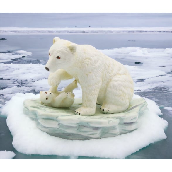 Ceramic Polar Bear Mon and Cub Figurine 9.25 inches Image 1